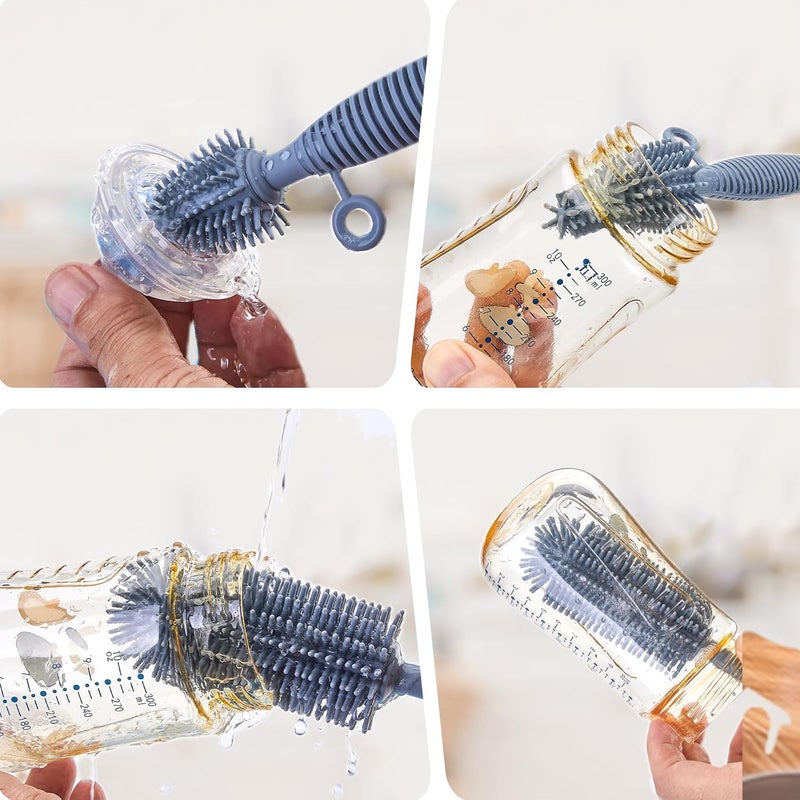 Raymeefa Silicone Bottle Brush and Straw Cleaner Set  Soft Baby Bottle Cleaner Bendable Straw Cleaning Brush Long Handle Brushes Blue - Image 2