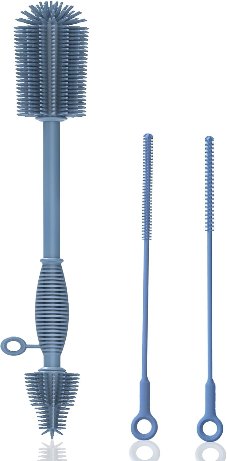 Raymeefa Silicone Bottle Brush and Straw Cleaner Set  Soft Baby Bottle Cleaner Bendable Straw Cleaning Brush Long Handle Brushes Blue - Image 1