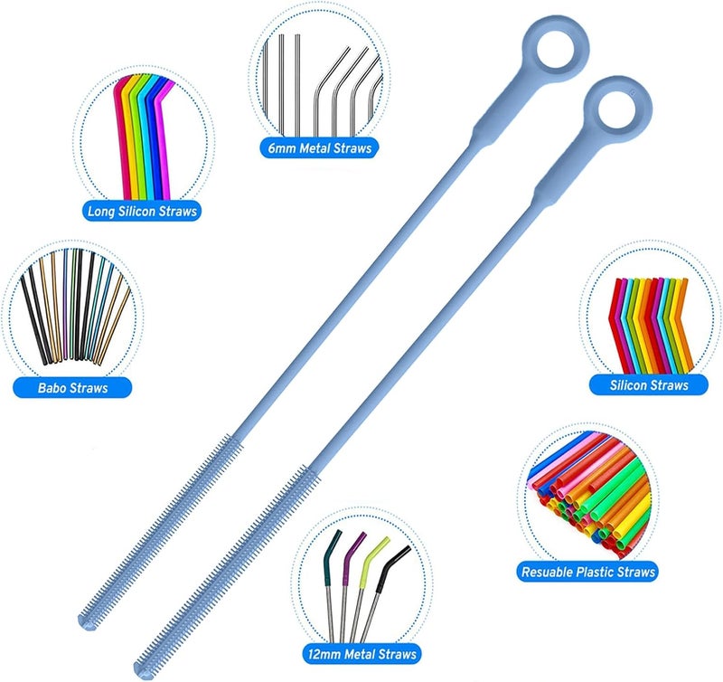 Raymeefa Silicone Bottle Brush and Straw Cleaner Set  Soft Baby Bottle Cleaner Bendable Straw Cleaning Brush Long Handle Brushes Blue - Image 5