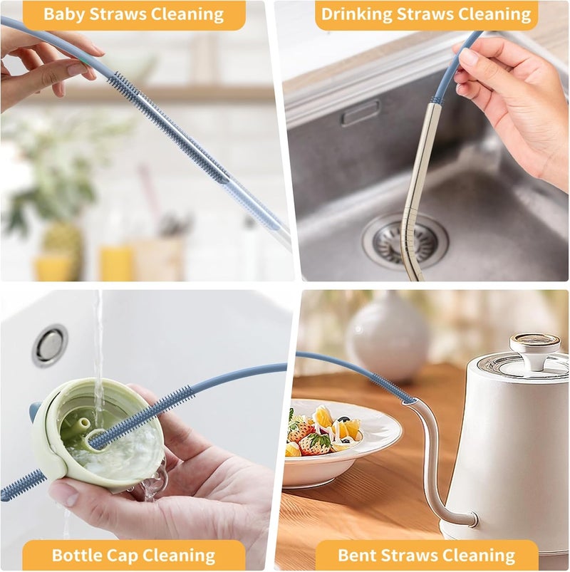 Raymeefa Silicone Bottle Brush and Straw Cleaner Set  Soft Baby Bottle Cleaner Bendable Straw Cleaning Brush Long Handle Brushes Blue - Image 3