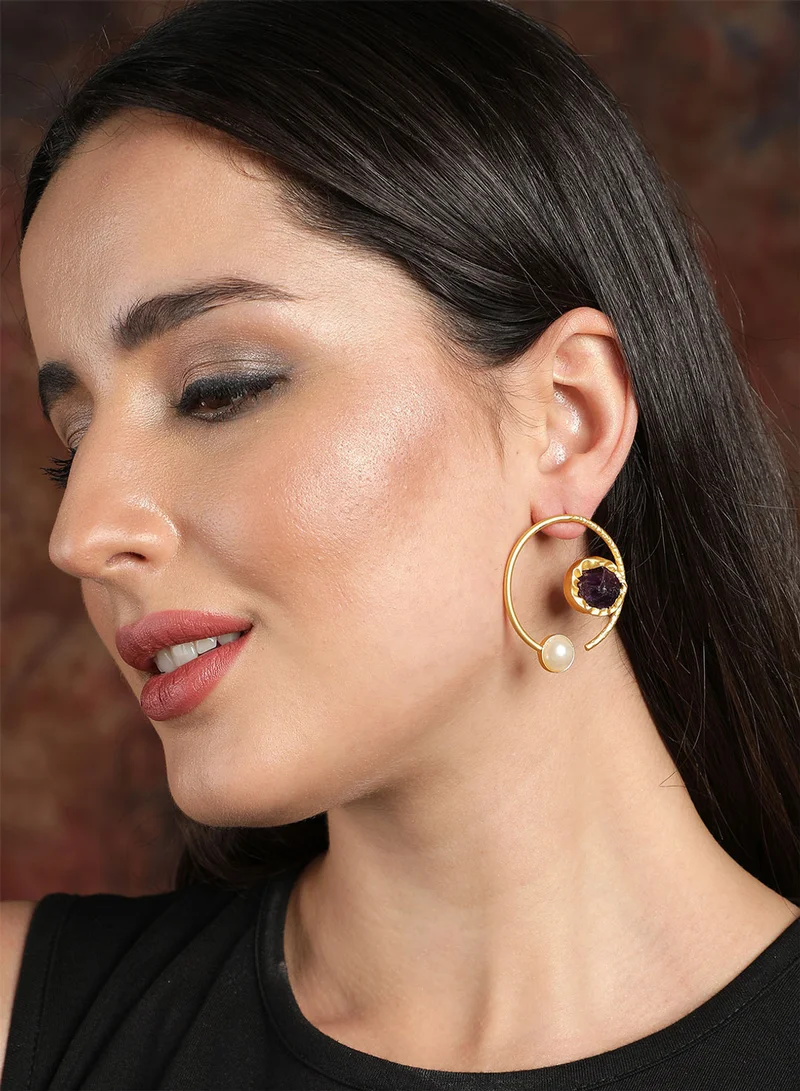 ISHIN Gold-Plated Circular Drop Earrings