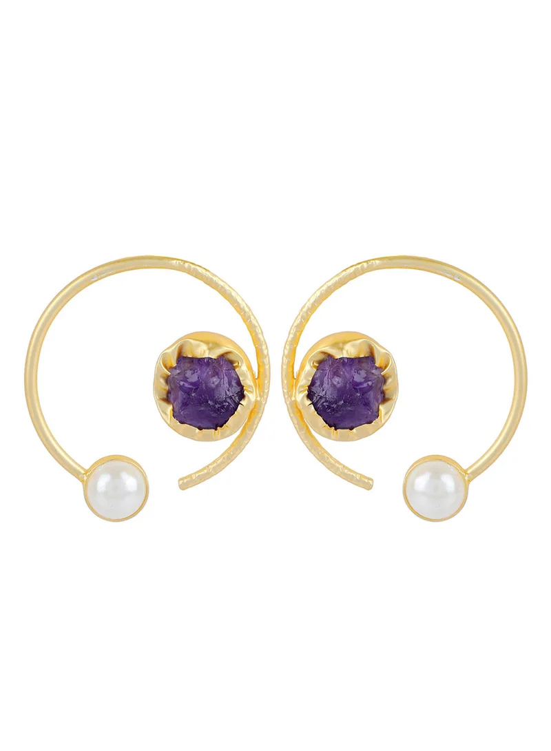 ISHIN Gold-Plated Circular Drop Earrings