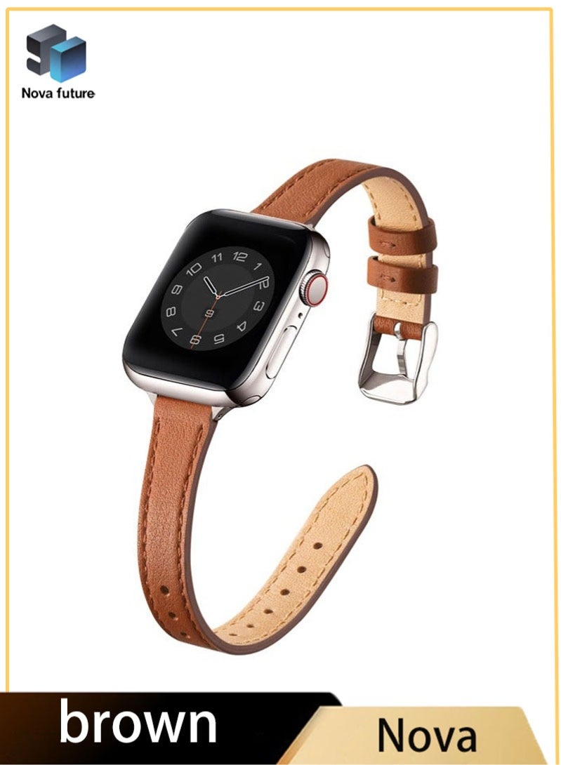 مستقبل نوفا أربطة جلدية رفيعة متوافقة مع سوار ساعة Apple Watch مقاس 38 مم/40 مم/41 مم، سوار معصم رفيع من الجلد المحبب العلوي - Image 1