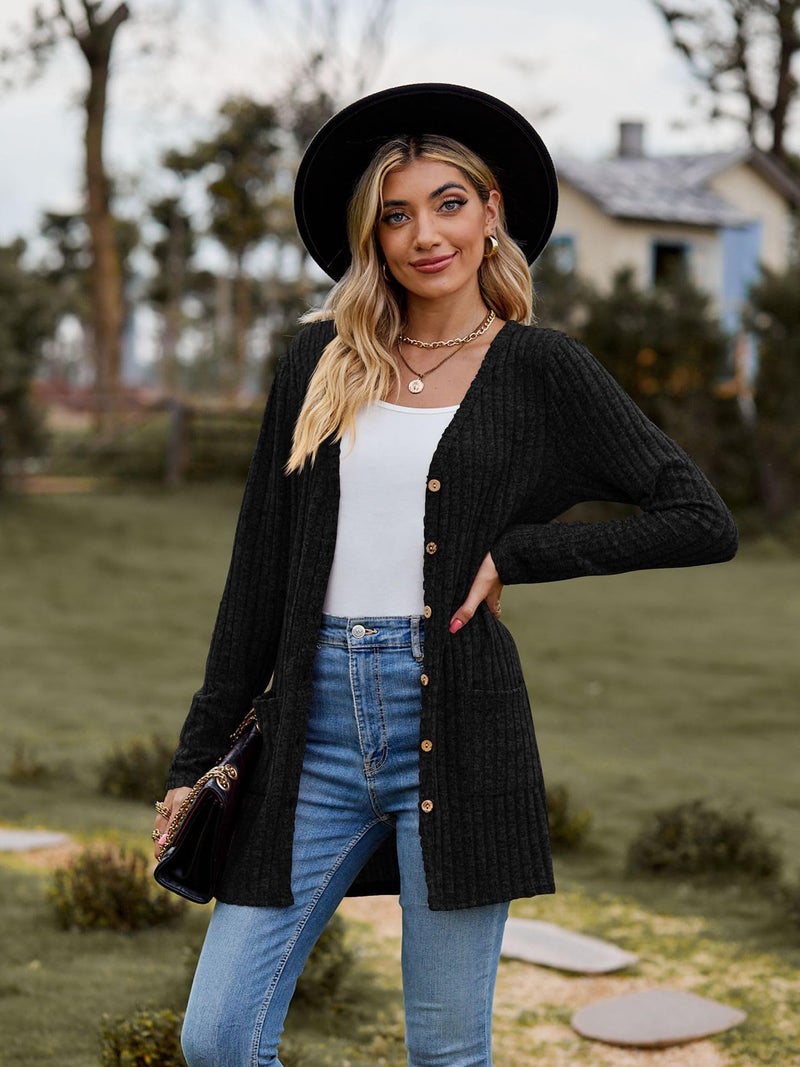 Witsmile Womenâ€™s 2024 Fall Fashion Cardigan Lightweight Soft Knit Cardigan for Women Long Sleeve Open Front Coat with Pockets(Black, Large) - Image 3
