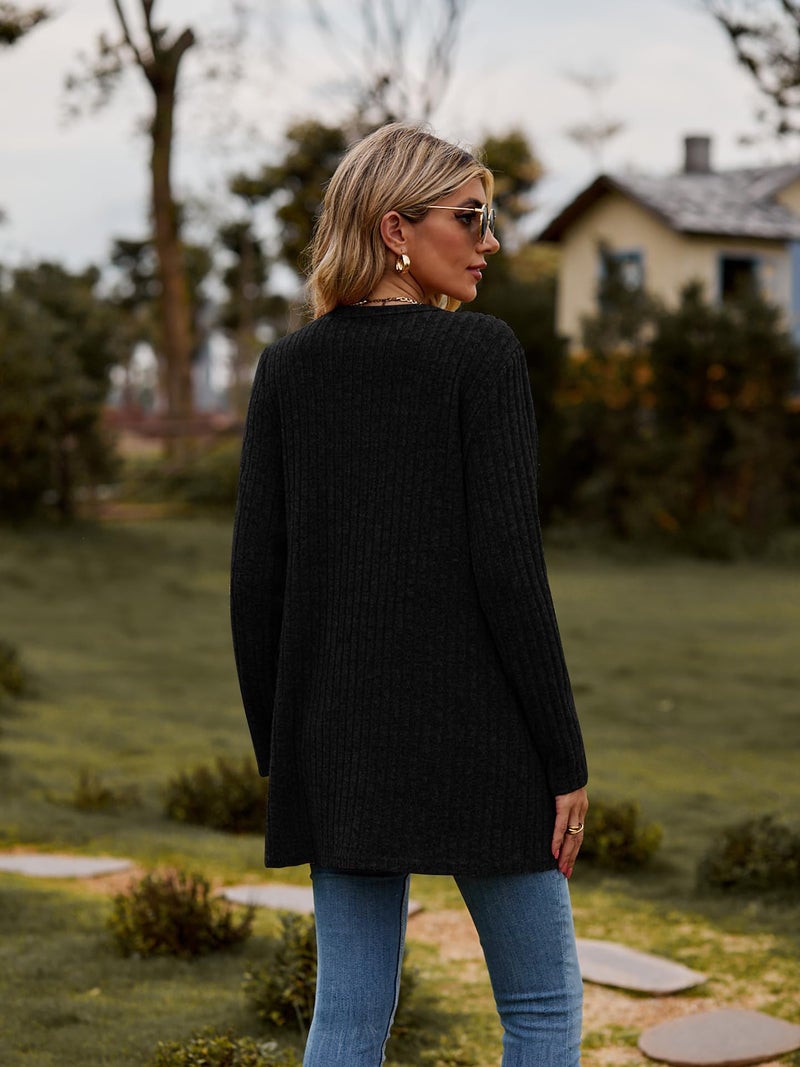 Witsmile Womenâ€™s 2024 Fall Fashion Cardigan Lightweight Soft Knit Cardigan for Women Long Sleeve Open Front Coat with Pockets(Black, Large) - Image 2
