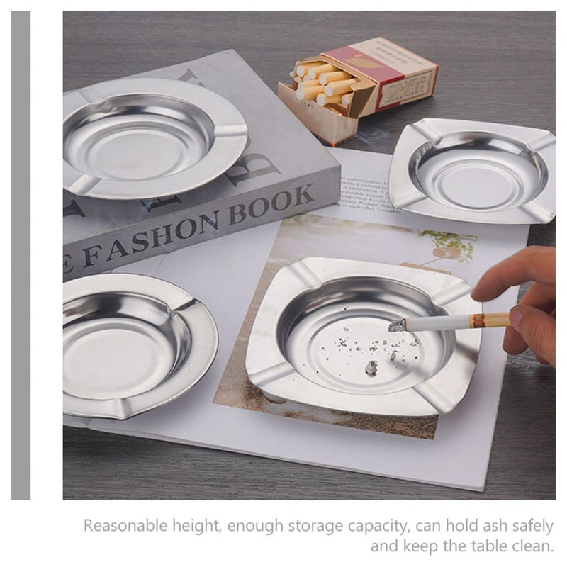 Stainless Steel Square Ashtray 2Pcs Set Portable Indoor Outdoor Home Car Use - Image 4
