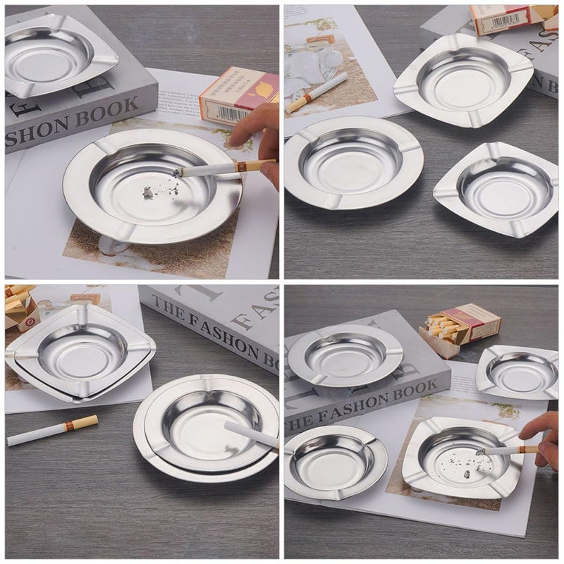 Stainless Steel Square Ashtray 2Pcs Set Portable Indoor Outdoor Home Car Use - Image 5