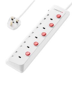 5 Sockets - 3 Meters - Individual Port On/Off Buttons.