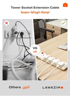 LAWAZIM 5-Way Extension Cable with Individual Port On/Off Switch - 3 meter - Multi-Socket Power Strip with Surge Protector, Overload Protection, Safety Shutters, and UK Plug - Ideal for Home, Office, School, and Kitchen Appliances  - Image 3
