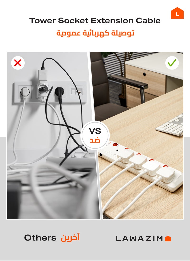 LAWAZIM - 5-Way Extension Cable with Individual Port On/Off Switch - 3 meter - Multi-Socket Power Strip with Surge Protector, Overload Protection, Safety Shutters, and UK Plug - Ideal for Home, Office, School, and Kitchen Appliances - Image 1