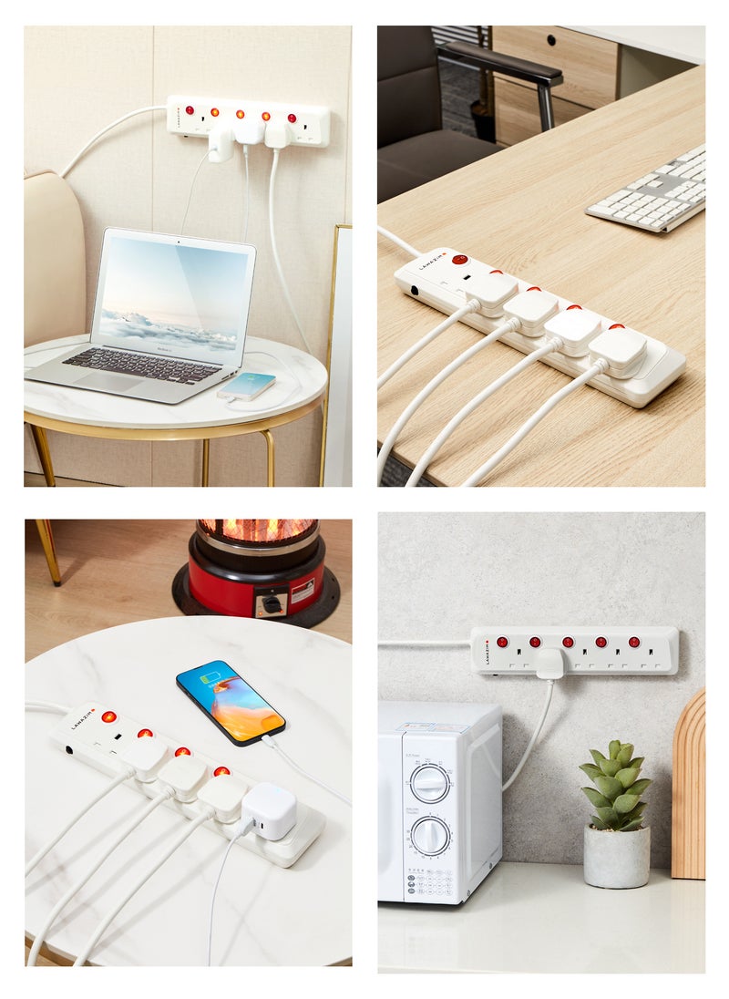 LAWAZIM - 5-Way Extension Cable with Individual Port On/Off Switch - 3 meter - Multi-Socket Power Strip with Surge Protector, Overload Protection, Safety Shutters, and UK Plug - Ideal for Home, Office, School, and Kitchen Appliances - Image 1