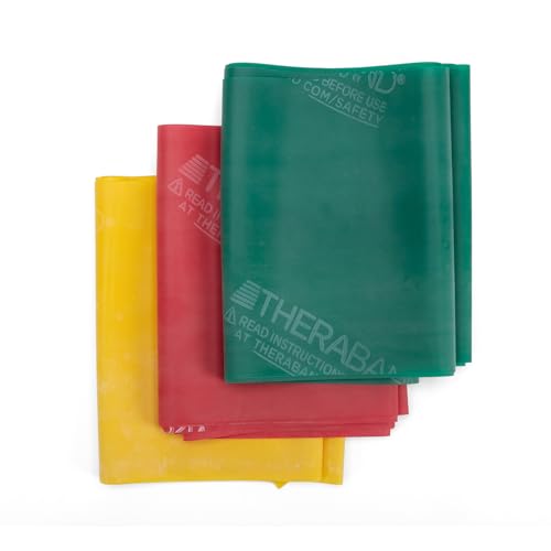 THERABAND Resistance Bands Set, Beginner Kit, Yellow, Red, Green, Latex Elastic Bands for Exercise & Physical Therapy, Strength Training Bands for Upper & Lower Body Fitness - Image 1