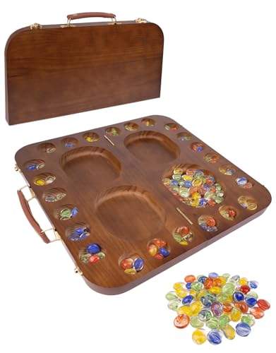 WodGod 4 Player Wooden Mancala Board Game4 Player Mancala Board Game Set Great Glass BeadsClassic Portable Marble Game for Family Night and Travel - Image 1