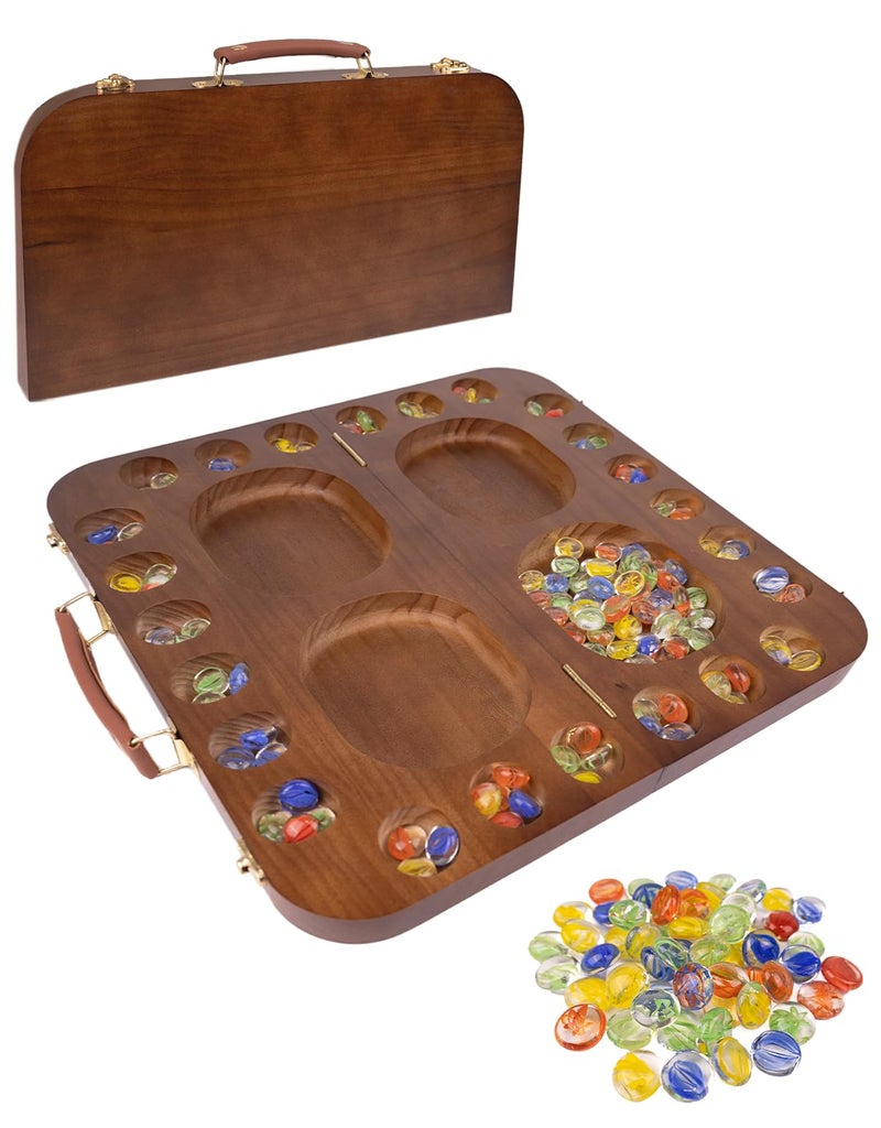 WodGod 4 Player Wooden Mancala Board Game4 Player Mancala Board Game Set Great Glass BeadsClassic Portable Marble Game for Family Night and Travel - Image 3