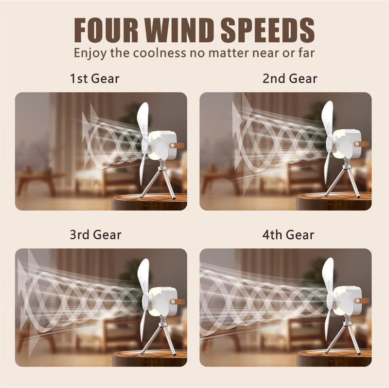 Portable Ceiling Fan Mini USB Camping Tent Fan Light with Remote Control with 3 Detachable Fans 3600mAh Battery Powered Rechargeable Smart Timing 4 Adjustable Wind Speeds for Outdoor Dormitory (White with Tripod) - Image 3