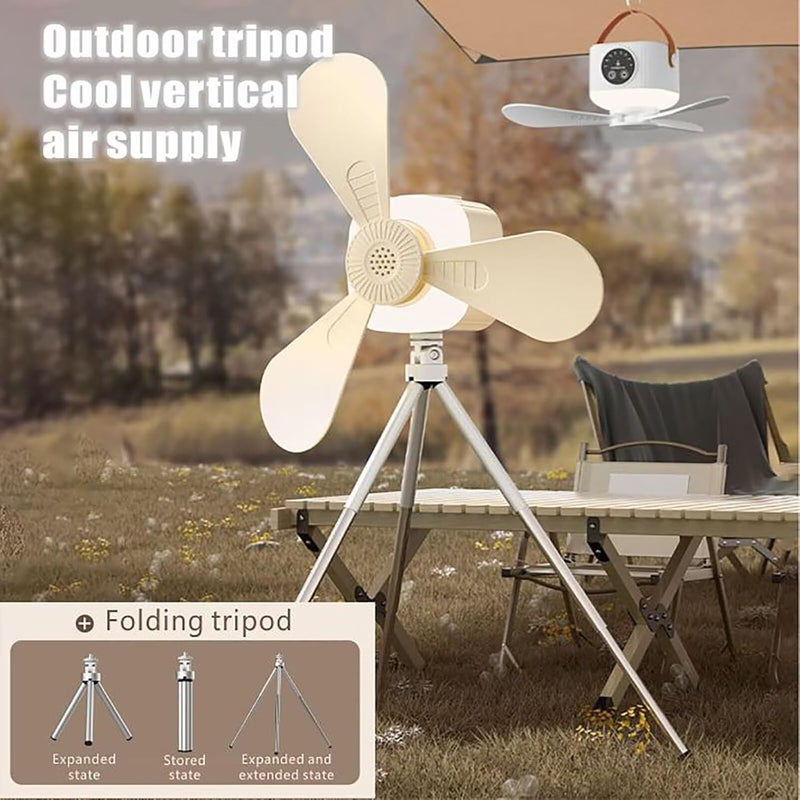 Portable Ceiling Fan Mini USB Camping Tent Fan Light with Remote Control with 3 Detachable Fans 3600mAh Battery Powered Rechargeable Smart Timing 4 Adjustable Wind Speeds for Outdoor Dormitory (White with Tripod) - Image 5