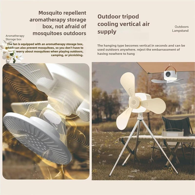 Portable Ceiling Fan Mini USB Camping Tent Fan Light with Remote Control with 3 Detachable Fans 3600mAh Battery Powered Rechargeable Smart Timing 4 Adjustable Wind Speeds for Outdoor Dormitory (White with Tripod) - Image 4
