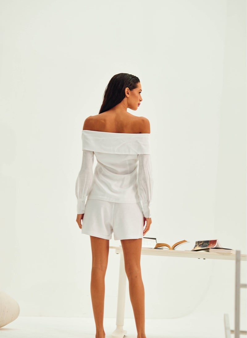 Ashita Fernandes Ashita Fernandes Amaya Top for women – White Floral Embroidered Off-Shoulder Linen Top, Flowy, Wrinkle-Resistant & Sustainable  - Image 4