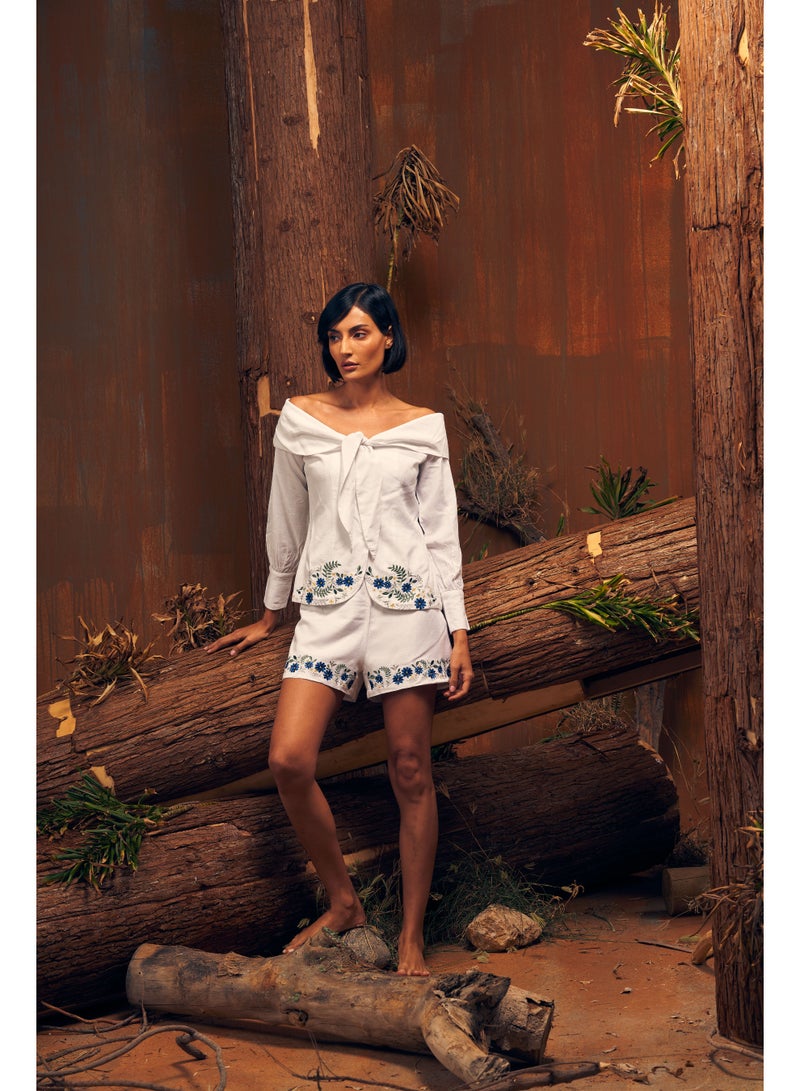 Ashita Fernandes Ashita Fernandes Amaya Top for women – White Floral Embroidered Off-Shoulder Linen Top, Flowy, Wrinkle-Resistant & Sustainable  - Image 5