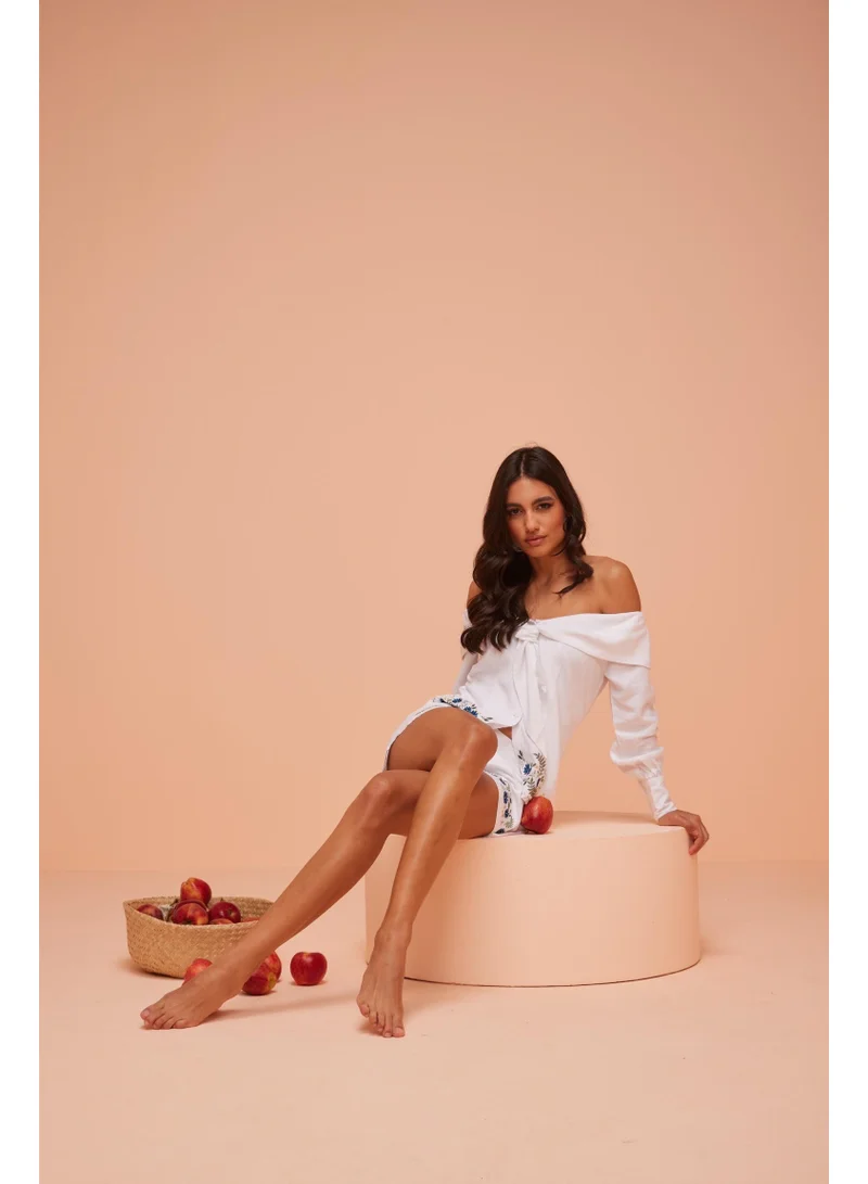 Ashita Fernandes Floral Embroidered Off-Shoulder Top