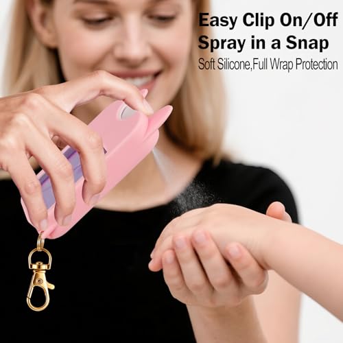 Fcgbdbz 2 Pack Cute Hand Sanitizer Holder Keychain, Compatible with Touchland Hand Sanitizer Spray (1oz/30ml), Travel Size Silicone Case with Key Ring, Portable for Backpack Purse Bag, Purple & Pink - Image 4