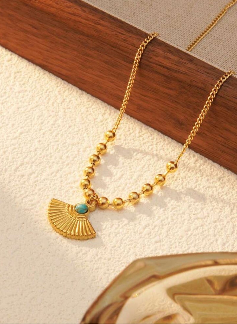 Equal Elegant Gold Stainless Steel Necklace For Women Inlaid With Natural Turquoise Stone - Image 1