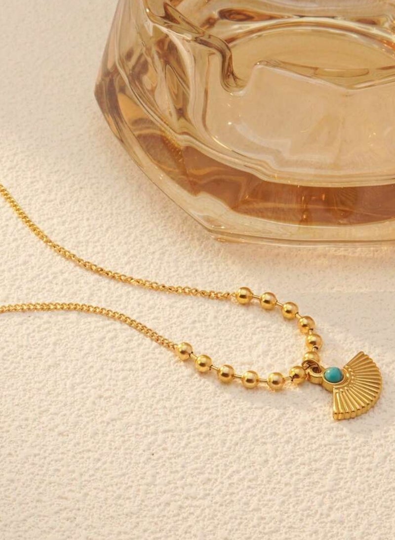 Equal Elegant Gold Stainless Steel Necklace For Women Inlaid With Natural Turquoise Stone - Image 2