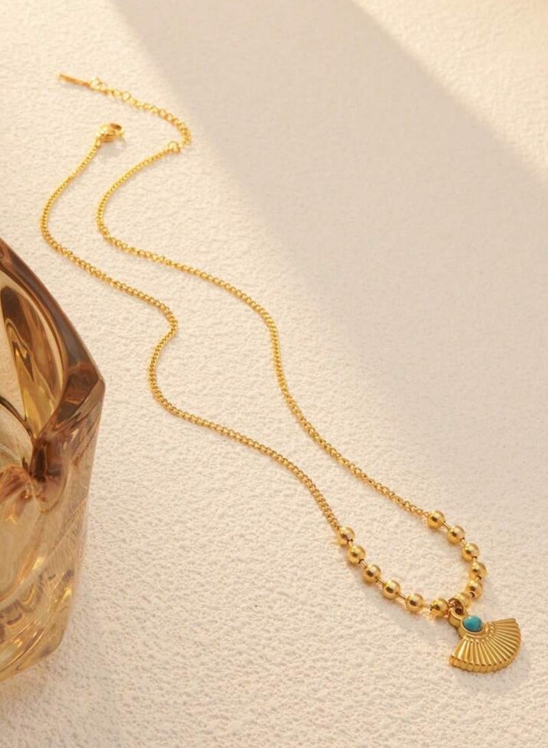Equal Elegant Gold Stainless Steel Necklace For Women Inlaid With Natural Turquoise Stone - Image 3
