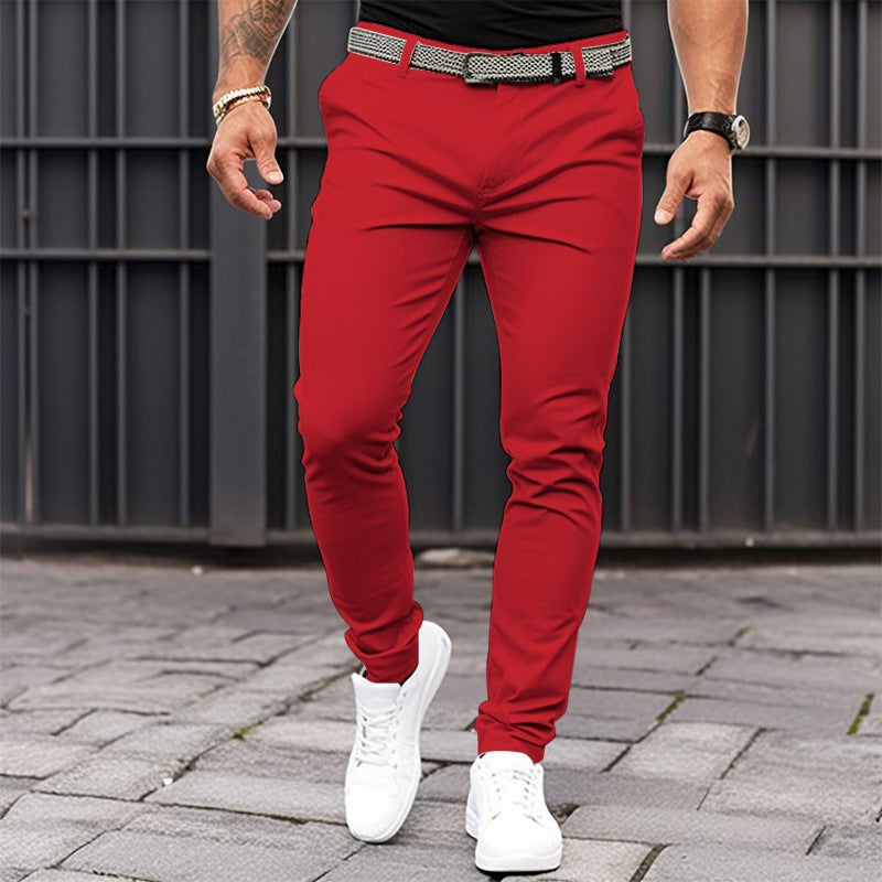 European and American Cross-border Independent Station Mens Solid Color Tight Pocket Zipper Business Casual Slim-fit Trousers Black - Image 5