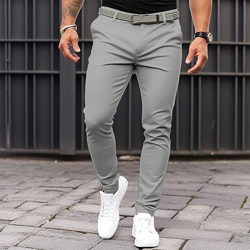European and American Cross-border Independent Station Mens Solid Color Tight Pocket Zipper Business Casual Slim-fit Trousers Black - Image 3
