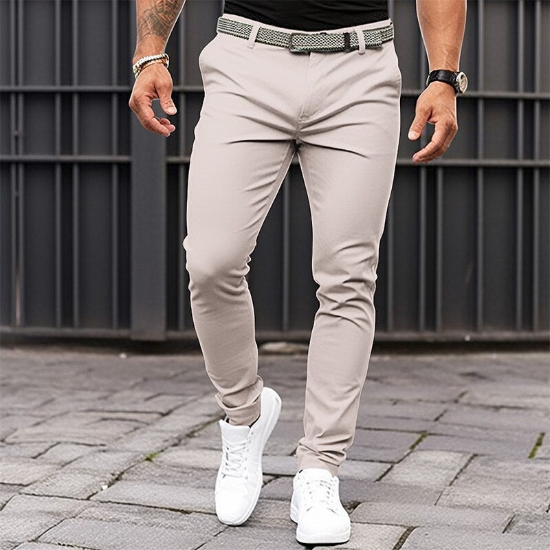 European and American Cross-border Independent Station Mens Solid Color Tight Pocket Zipper Business Casual Slim-fit Trousers Black - Image 4