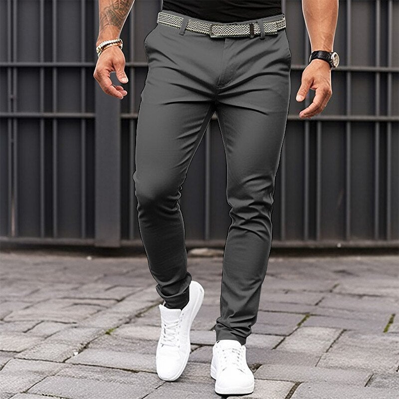 European and American Cross-border Independent Station Mens Solid Color Tight Pocket Zipper Business Casual Slim-fit Trousers Black - Image 1