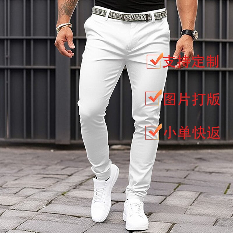 European and American Cross-border Independent Station Mens Solid Color Tight Pocket Zipper Business Casual Slim-fit Trousers Black - Image 2