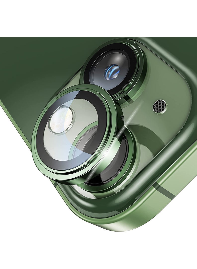 Theodor iPhone 13/ 13 Mini 2 Pcs Camera Lens Protector With 9H Tempered HD Glass Camera Cover Anti Scratch Aluminum Alloy Camera Ring, Green - Image 1