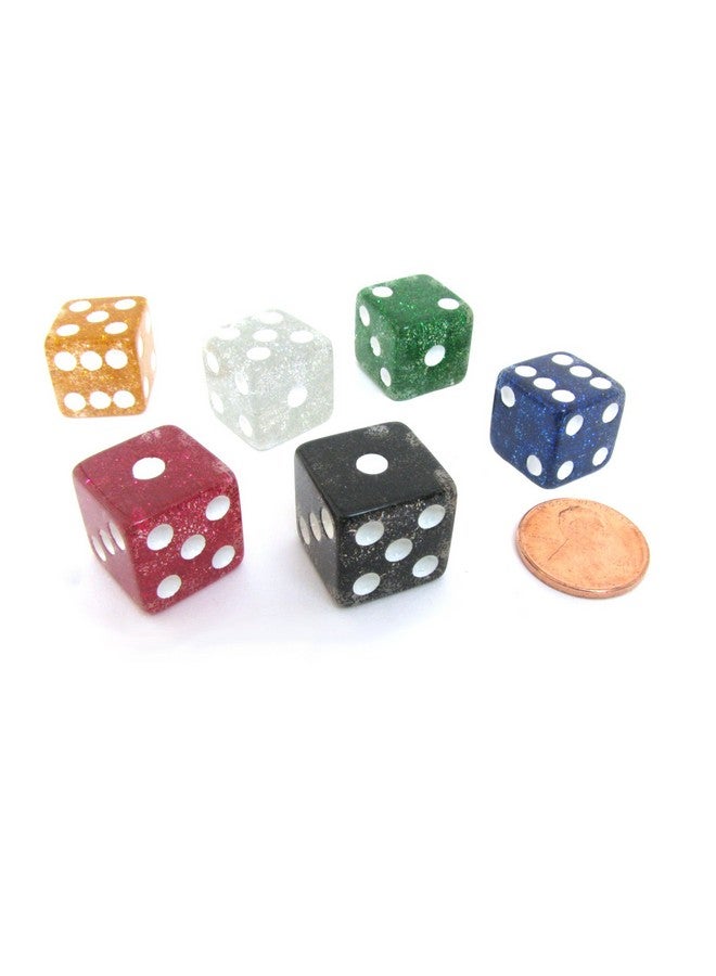 Koplow Games Set of 6 16mm D6 Glitter Dice - 1 Each of Red Black Green Yellow Blue White - Image 3