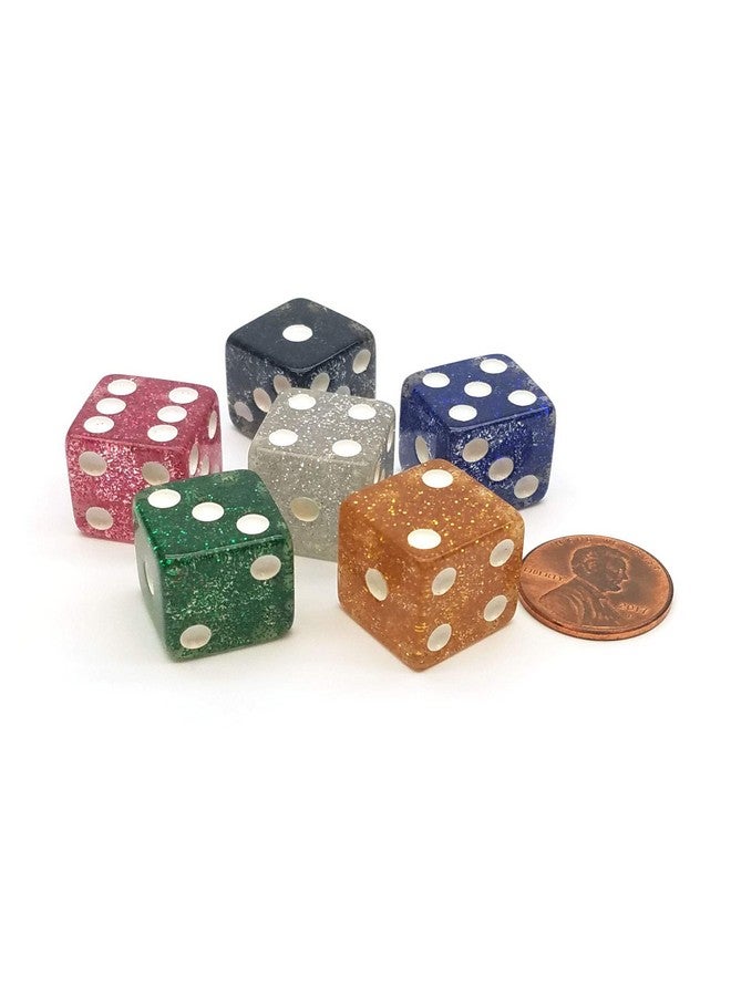 Koplow Games Set of 6 16mm D6 Glitter Dice - 1 Each of Red Black Green Yellow Blue White - Image 1