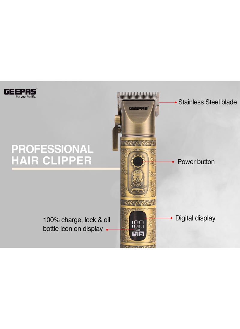 Professional Hair And Beard Clipper With High Capacity Li-ion Battery And Fast Charging, 6 Separate Comb Attachments and 1 Protection Cap | LED Display, Perfect for Home and Saloon