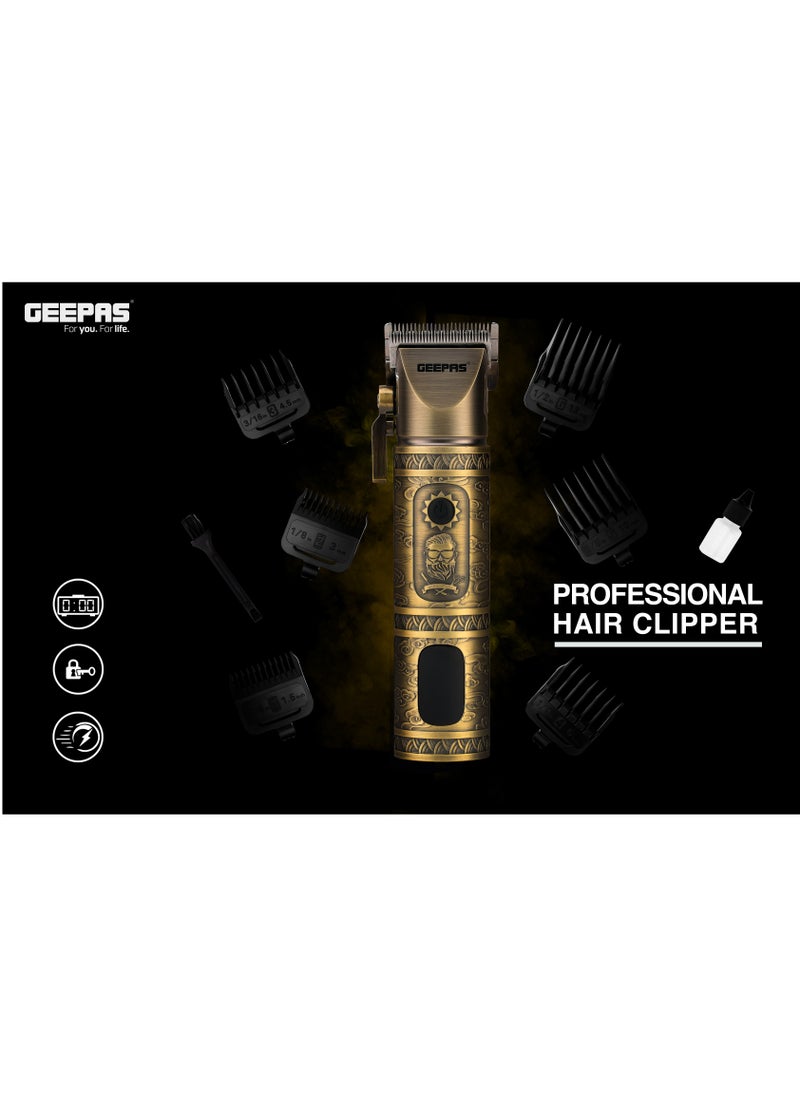 Professional Hair And Beard Clipper With High Capacity Li-ion Battery And Fast Charging, 6 Separate Comb Attachments and 1 Protection Cap | LED Display, Perfect for Home and Saloon