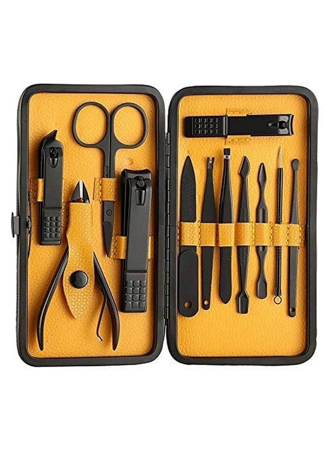 REDITEX BLUE CRANE Essentials Manicure Set Nail Clippers, Stainless Steel Nail Scissors Grooming Kit, Acne needle, Blackhead Tool Leather Travel Case (Yellow) - Image 1