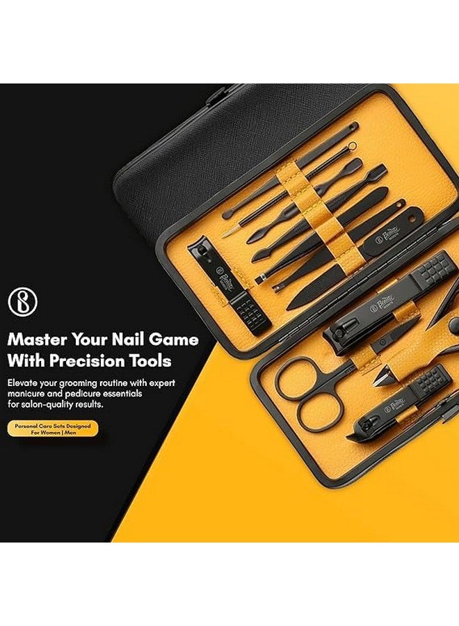 REDITEX BLUE CRANE Essentials Manicure Set Nail Clippers, Stainless Steel Nail Scissors Grooming Kit, Acne needle, Blackhead Tool Leather Travel Case (Yellow) - Image 3