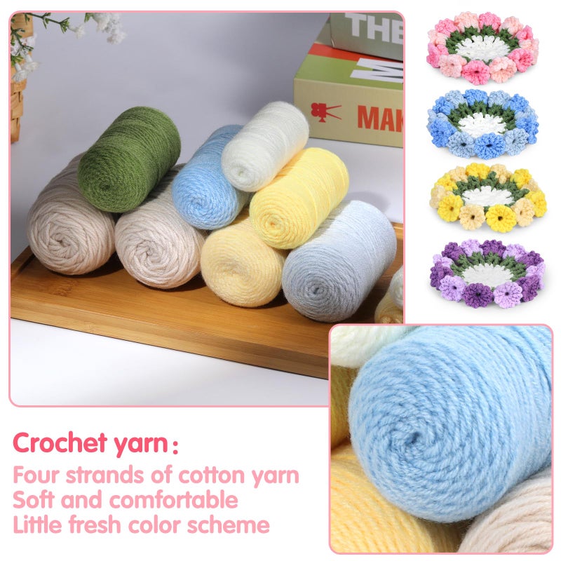 Iuuidu Crochet Kit for Beginners-4PCS Coaster Flower Pot Crochet Kits Coaster Crochet Starter Kit with Crochet Yarns,Hooks, Easy Videos Tutorials to Crochet for Office, Coffee Table, Home Decor - Image 3