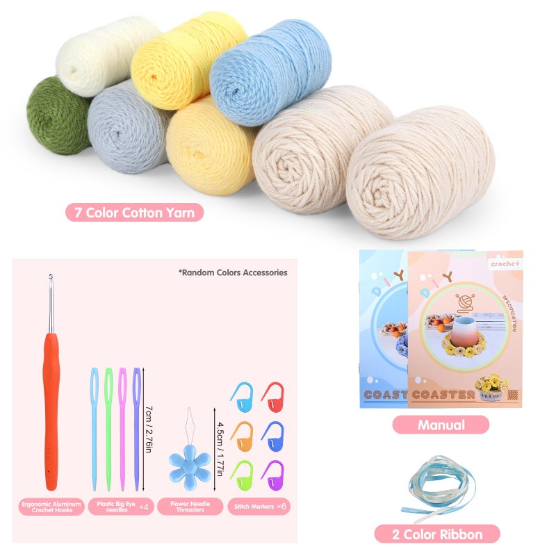 Iuuidu Crochet Kit for Beginners-4PCS Coaster Flower Pot Crochet Kits Coaster Crochet Starter Kit with Crochet Yarns,Hooks, Easy Videos Tutorials to Crochet for Office, Coffee Table, Home Decor - Image 2