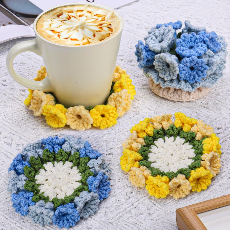 Iuuidu Crochet Kit for Beginners-4PCS Coaster Flower Pot Crochet Kits Coaster Crochet Starter Kit with Crochet Yarns,Hooks, Easy Videos Tutorials to Crochet for Office, Coffee Table, Home Decor - Image 1