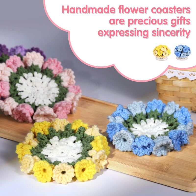 Iuuidu Crochet Kit for Beginners-4PCS Coaster Flower Pot Crochet Kits Coaster Crochet Starter Kit with Crochet Yarns,Hooks, Easy Videos Tutorials to Crochet for Office, Coffee Table, Home Decor - Image 4