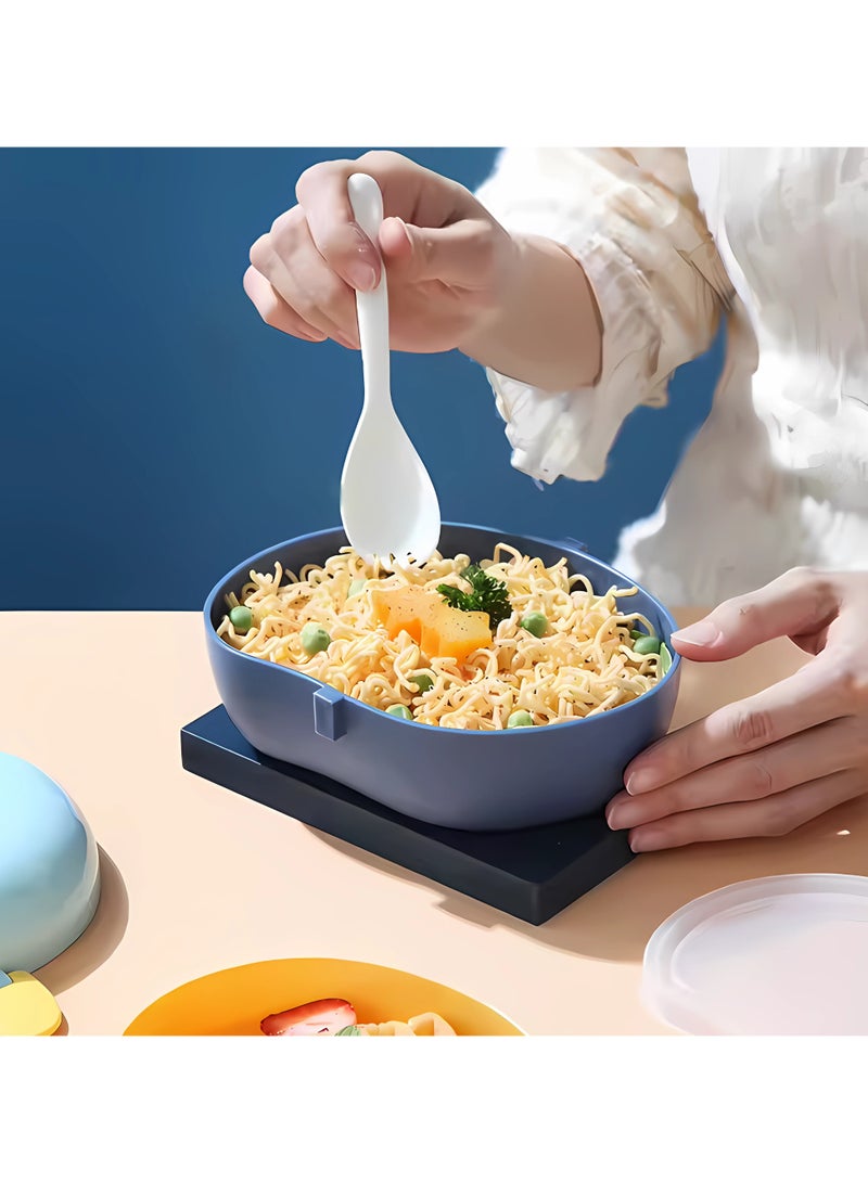 تويسو صندوق غداء بلاستيكي من Twisoo Cute Duck للأطفال، مقاوم للتسرب والانسكاب، 900 مل، بولي بروبيلين خالٍ من البيسفينول A، مقصورتين مع ملعقة - مثالي للمدرسة والسفر (أزرق) - Image 4