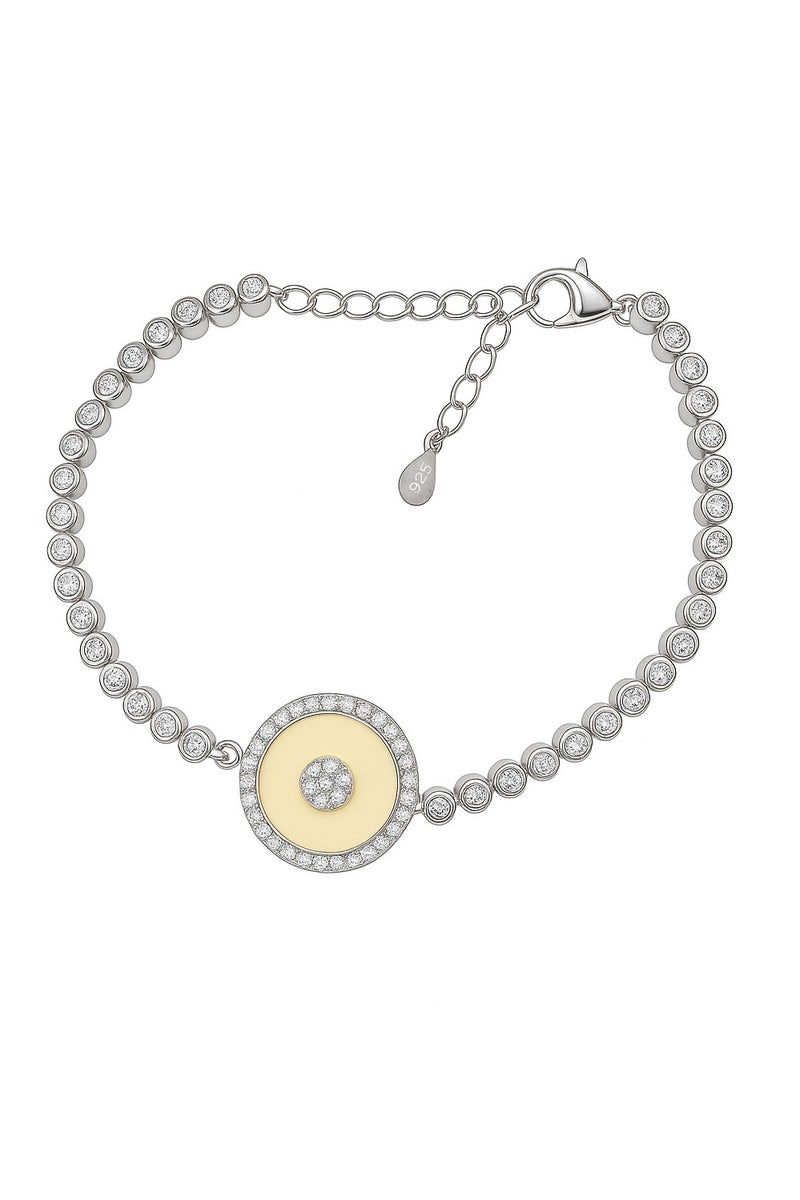 Ready For Chai Elegant Enamel Bracelet | Real 925 Sterling Silver Jewelry for women with Simulated Gemstones | Rhodium-Plated Bracelet - Image 1