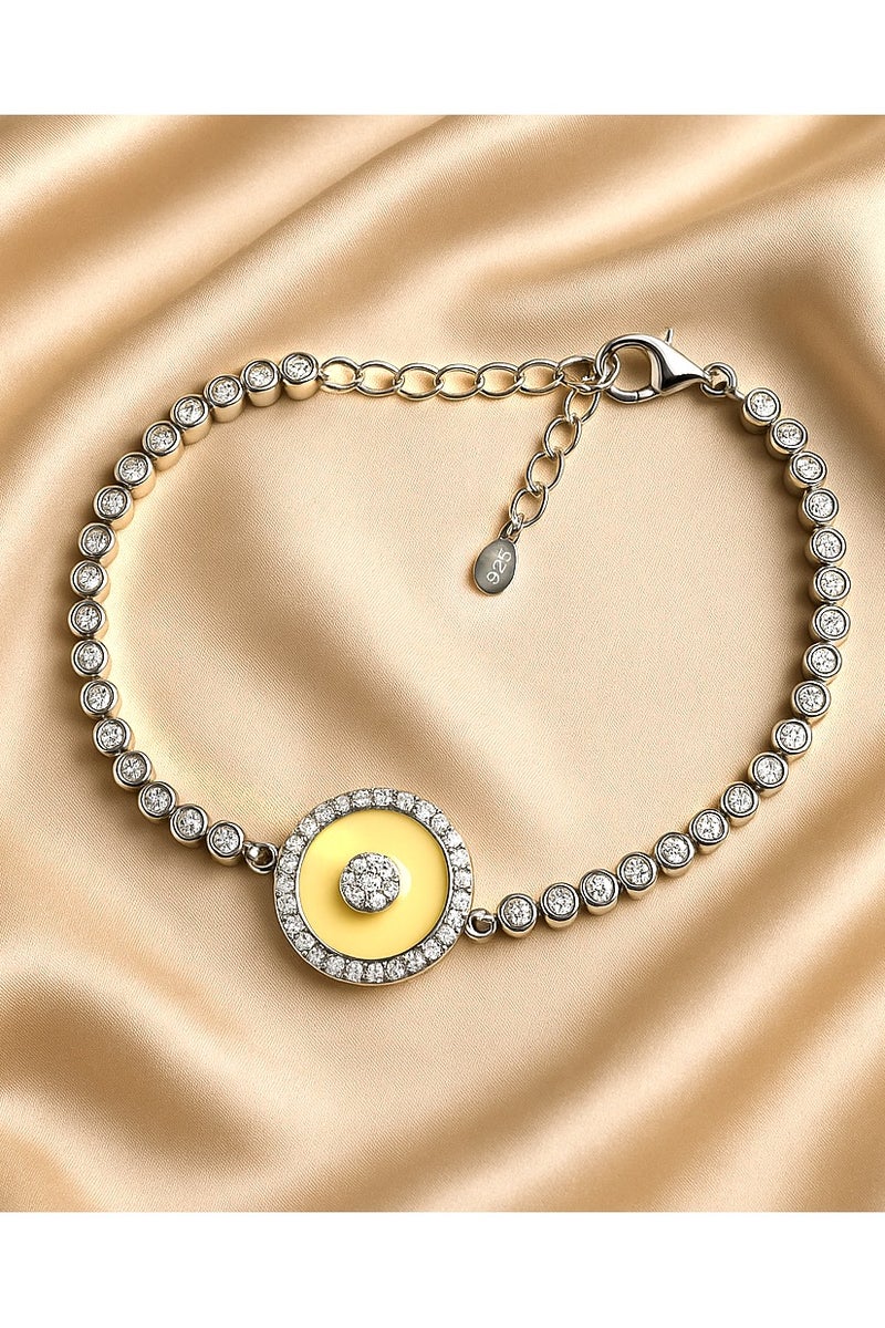 Ready For Chai Elegant Enamel Bracelet | Real 925 Sterling Silver Jewelry for women with Simulated Gemstones | Rhodium-Plated Bracelet - Image 2