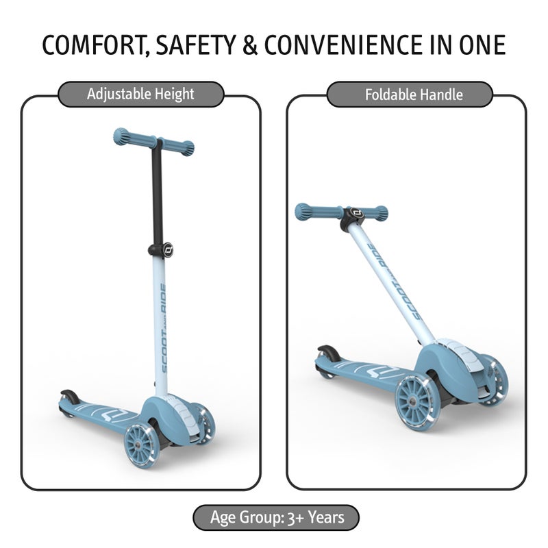 SCOOT AND RIDE Highwaykick 3S LED Steel – Adjustable 3-Wheel Kids Scooter with Light-Up Wheels, Foldable & Stable Design for Ages 3+ - Image 3