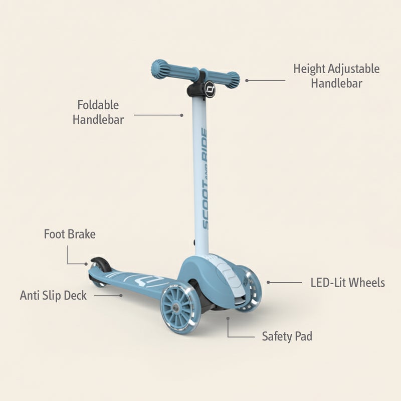 SCOOT AND RIDE Highwaykick 3S LED Steel – Adjustable 3-Wheel Kids Scooter with Light-Up Wheels, Foldable & Stable Design for Ages 3+ - Image 5