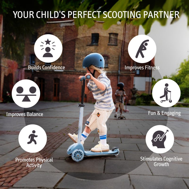 SCOOT AND RIDE Highwaykick 3S LED Steel – Adjustable 3-Wheel Kids Scooter with Light-Up Wheels, Foldable & Stable Design for Ages 3+ - Image 4